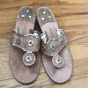 Jack Rogers gold and cork kitten heel